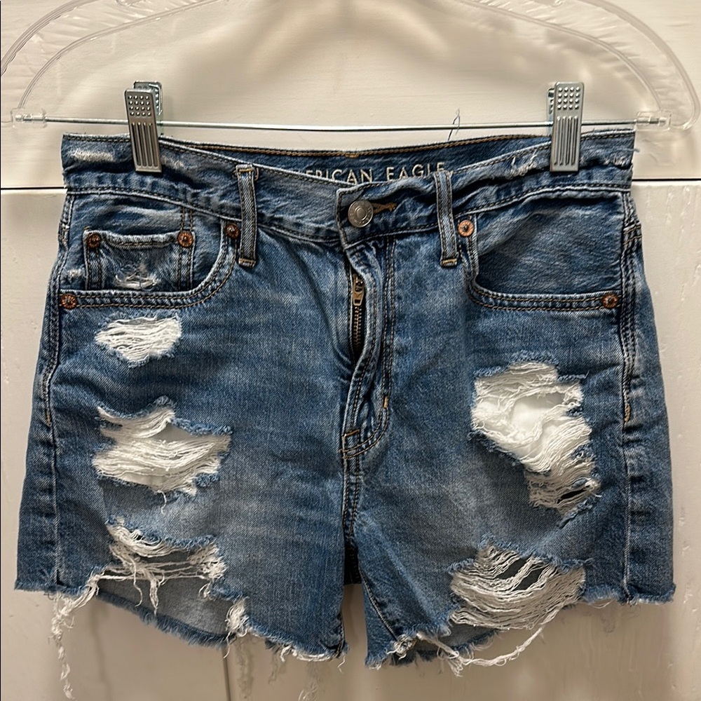 American Eagle Outfitters Women's Ripped Blue Jean Shorts